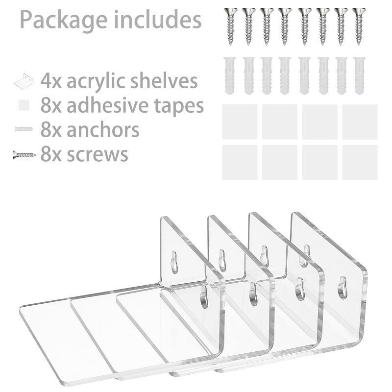LUOBAO Acrylic Small Adhesive Wall Shelves,Mini Floating Shelves,Acrylic Display Shelves,Ledges for Pop Figures,Plant,Picture Photo Modern Wall for Bedroom Decor Living Room - Image 4